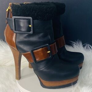 FENDI Moorland Authentic Black & Brown Leather Platform Ankle Boots Size 37